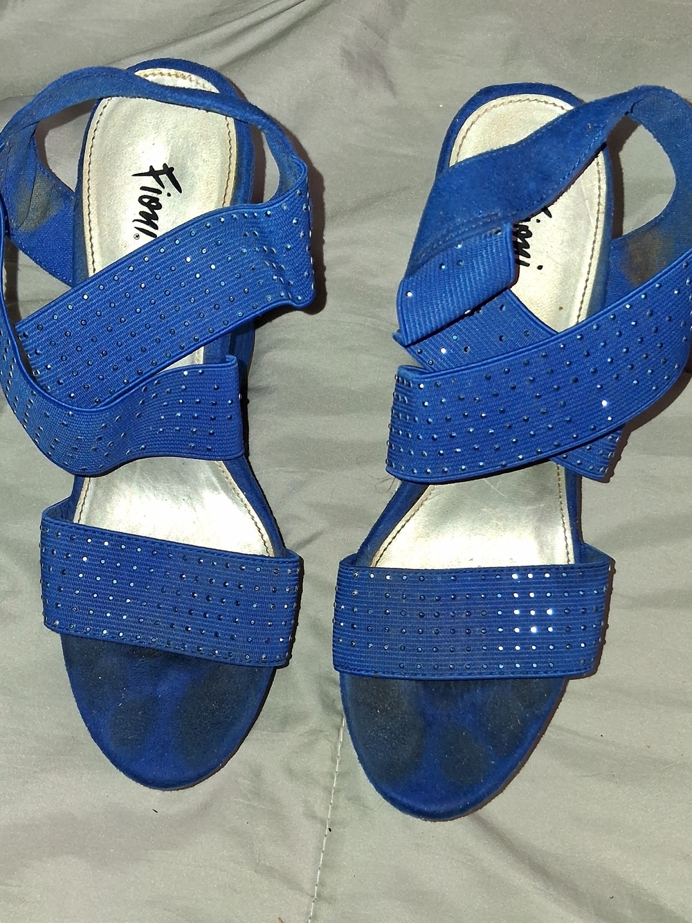 FIONI Clothing Blue Strappy Rhinestone Sandals for Women